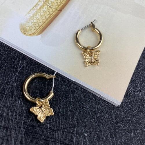 Cute Gold Color Plating Lovely Butterfly Charm Small Hoop Earrings For Women Girl Party School Daily Wearing Jewelry Accessory
