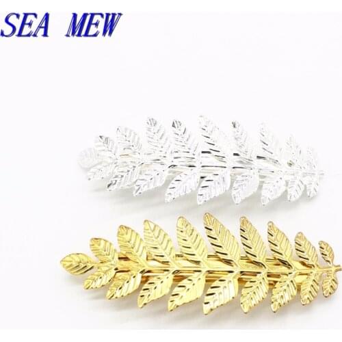 SEA MEW 10PCS 120mm Leaf Hair Clip Gold/Silver Color Spring Clip Jewelry For Women Hair Decoration