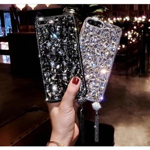 Bling Jewelled Rhinestone Crystal Diamond Soft Back Pendant Phone Case Cover For iPhone 11 12 mini Pro MAX X 6s 7 8 Plus XR Xs