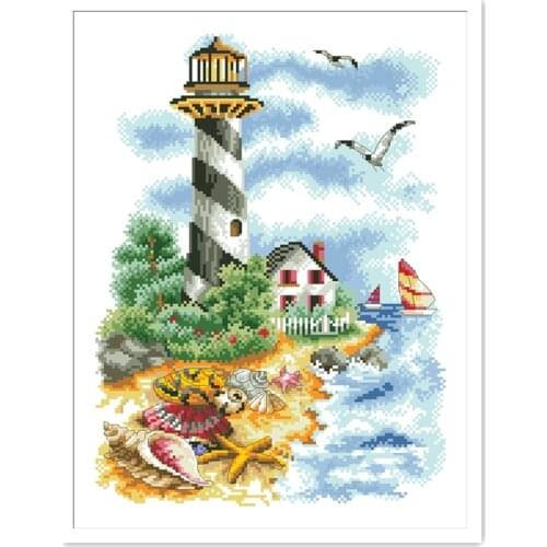 Lighthouse cross stitch package starfish shell seaside 18ct 14ct 11ct cloth cotton thread embroidery DIY handmade needlework