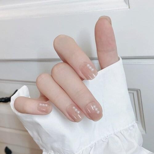 Nude Nail Piece False Nails 24 Pcs Stick On Jelly Nail Patch Boba Tea Color Glossy Manicure For Nail Salon Art Diy Fake Nails