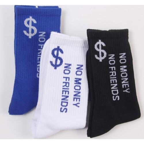Adult Crew Street Fashion Couple Socks Hip Hop Joint No Money No Friends Dollar Cotton Softly Letter Skateboard Casual Novelty