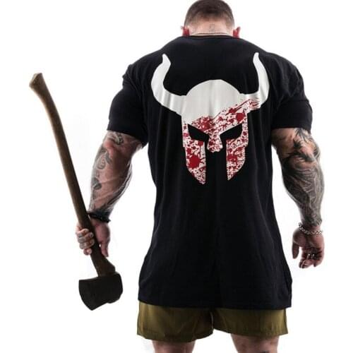 2021 New Mens T-Shirt Jogging Apparel Mens Casual Fashion Black Print T-Shirt Gym Fitness Fitness Exercise Cotton T-Shirt