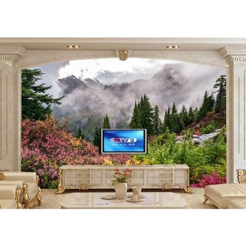 Mountains Fog Fir Nature photo Spruce wallpaper,living room TV background sofa wall bedroom kitchen restaurant bar 3d mural