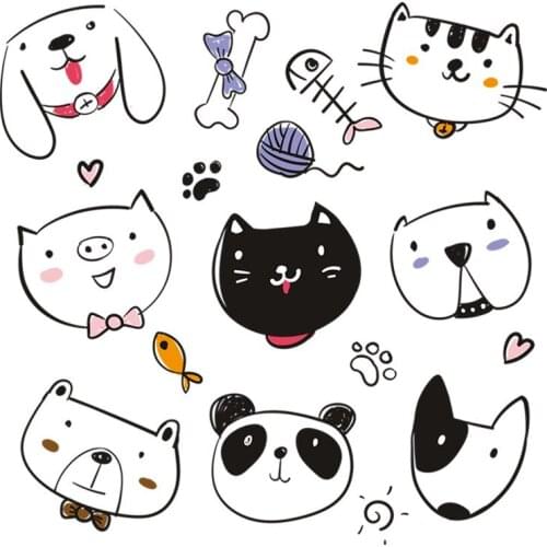 Simple animal cat dog stripes appliques thermo stickers on clothes heat-sensitive patches Iron-on transfers for clothing tops