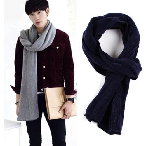 2020 New Solid Knitted Men Scarf Long Wool Boy Neck Scarves Long Winter Warm Stoles Shawls and Wraps Bandana