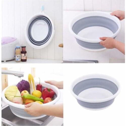 Folding Round Wash Basin Silicone Dish Tub Vegetable Washbasin Washtub Home Storage for Clothes Vegetable Kitchen Bath Container