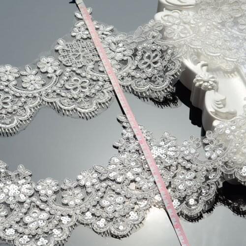 1Yard White/Ivory Cording Fabric Sequins Flower Venise Venice Mesh Lace Trim Applique Sewing Craft for Wedding Dec. 13cm