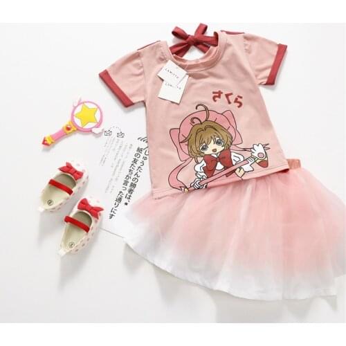 Tonytaobaby Summer New Baby Girls Pink Cartoon Fairy Cotton Net Yarn Suit Girls Clothes