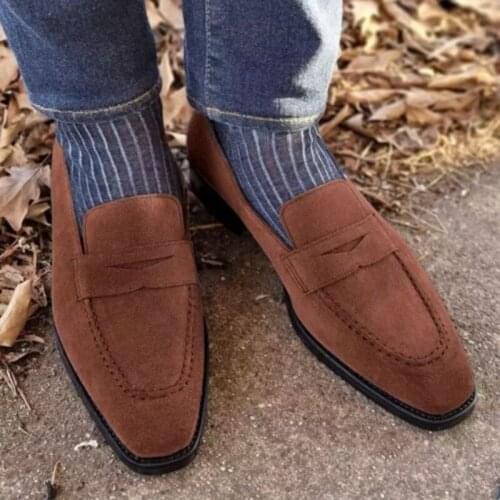 Vintage British Suede Men Business Casual Shoes Comfortable One Foot on Lefu Shoes White and Hot Classic Autumn Men Shoes AQ250