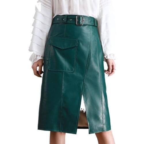 Female High Waist Skirts Summer 2021 Midi Skirts for Women Real Sheepskin Leather Skirts Elegant Skirt Ropa De Mujer Zjt2399
