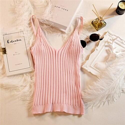 Women Sexy Knitted Crop Top Solid Color Wild Sleeveless Bottoming Vest Top Camisole 5 Color Hot 2020 New