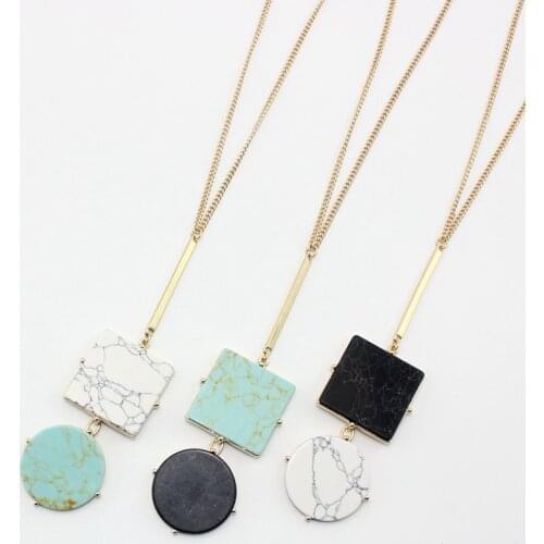 2016 new Square and Round stone pendant necklace women geometric white mint bar simple necklace