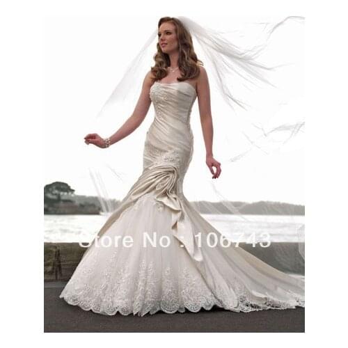 Dress Free shipping 2016 New white/ivory wedding dress custom size mermaid lace wedding dress keyhole back