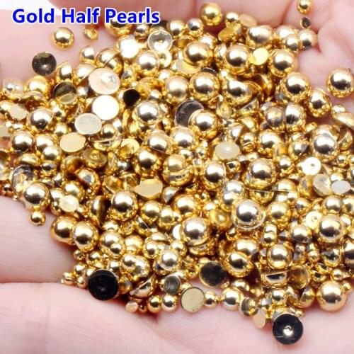 1.5mm - 12mm Gold Flatback Pearl 2mm Nail Beads DIY Beauty Nail Art Decorations Craft ABS Imitation Pearls Half Round Nail Art