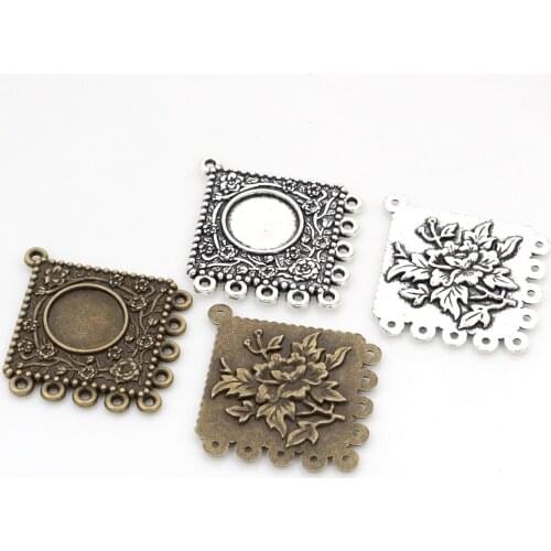 10pcs 12mm Inner Size Antique Silver Plated and Bronze Flower Style Cabochon Base Cameo Setting Charms Pendant