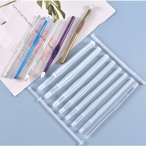 10 Styles Crochet Hook Crystal Epoxy Resin Mold DIY Knitting Sweaters Scarves Tool Casting Silicone Mould DIY Crafts Making Tool