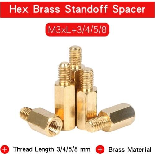 15 PCS Hex Brass Standoff Spacer Screw M3 Thread Length 3/4/5/8 mm Hexagon Stud PCB Computer Male to Female Standoff Spacer