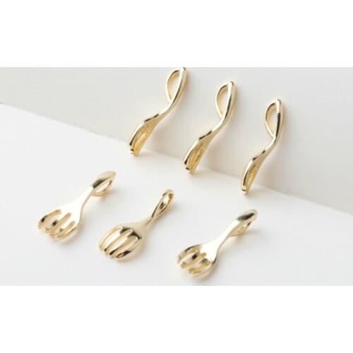 2pcs 14K Gold-Plated Copper Gold-Plated Fun Small Exquisite Spoon Fork Pendant DIY Bracelet Necklace Material Accessories