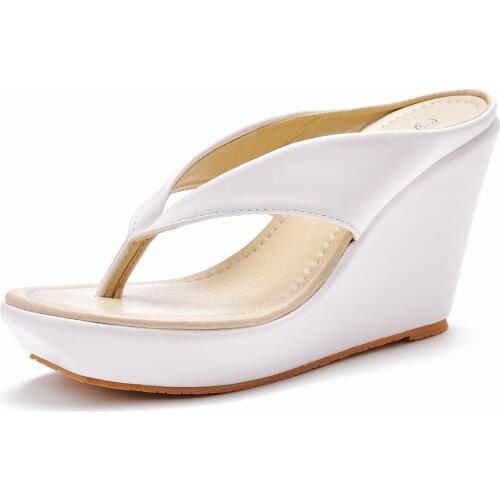 2021 Platform Wedges Flip Flops High Heels Slippers White Beach Sandals Bohemia Pink