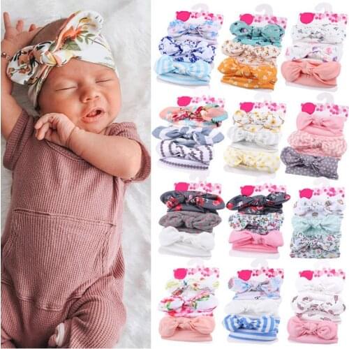 3pcs/lot Baby Girl Headband Set Cotton Flower/Striped Bunny Ears Newborn Headwrap Infant Photography Props