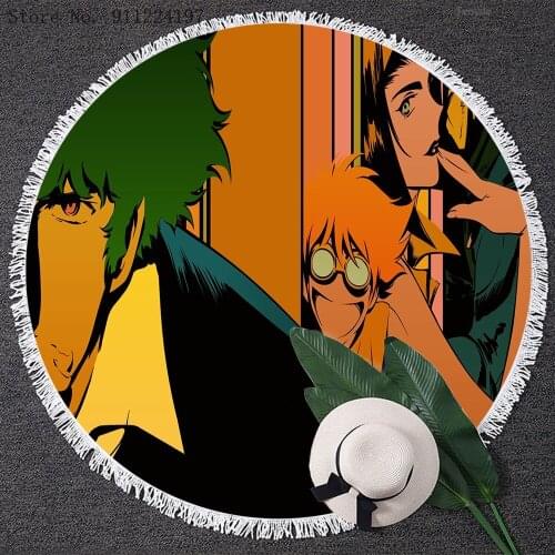 3D Printing Anime Cowboy Bebop Beach Towel Microfiber Round Beach Towel Cartoon Wall Tapestry Bath Towel Shawl Mat 150*150cm