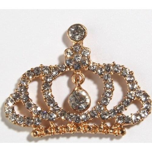 5PCS 35*45MM High Quality Plating Crystal Metal Crown Shape Rhinestone Buttons Embellishment For Wedding Invitation Jewelry