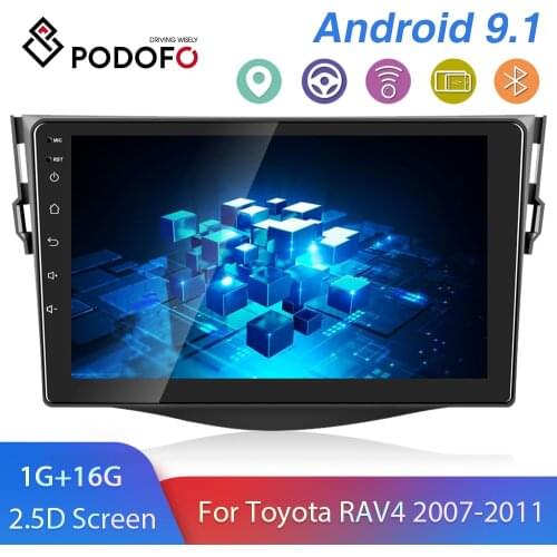 Podofo 2 Din Android 9.1 Car Radio GPS WIFI Car Multimedia Player 9'' Auto Radio Bluetooth Auto Audio For Toyota RAV4 2007-2012