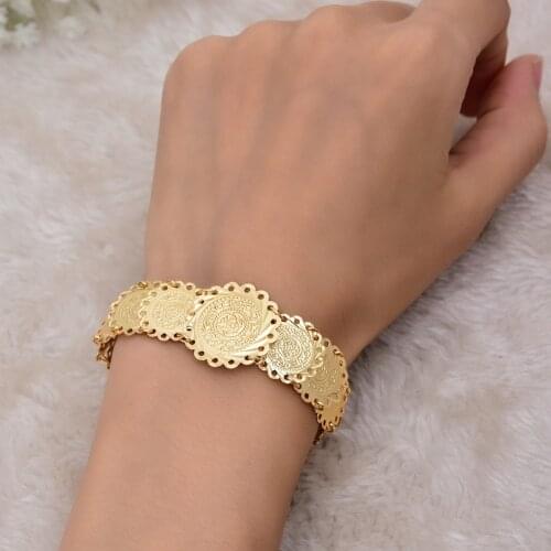 Annayoyo Arab Ethnic Gold Copper Coin Bangles Bracelet For Bride Women Dubai Jewelry Bracelet African gifts kid Birthday present