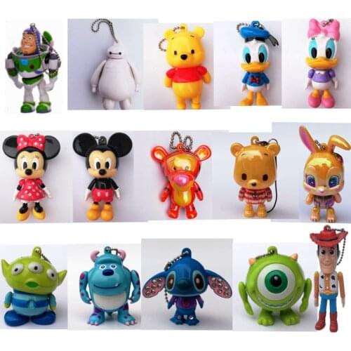 Disney Anime Toy Story Mickey Mouse Figure Keychain Toys Woody Buzz Lightyear Stitch Big Hero Anime Keychain Keyring Gift Toys