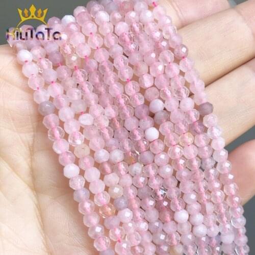 2*4mm Natural Genuine Faceted Stone Beads Pink Quartz Rondelle Round Loose Beads For Jewelry Making DIY Bracelet Ear Studs 15