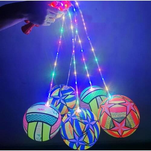 Kids Outdoor Sport LED Luminous Flash Bouncy Ball Throwing Toy Inflatable Portable Bobo Ball Colorful Light Fitness Random Color