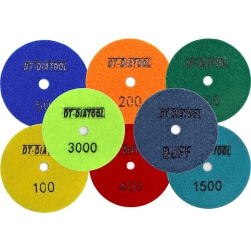 DT-DIATOOL 1set/8pieces Dry Diamond Resin Bond Sanding Disc For Granite Marble Stones Flexible Polishing Pads Dia 4"/100mm