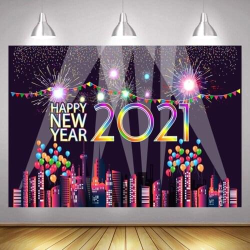 Happy New Year 2021 Fireworks Photo Backdrop Celebration Christmas Party Photophone Photography Background Photocalls Banner