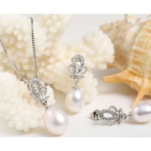 HENGSHENG 2019 queen pearl jewelry sets white,pink,purple fashion fairy fine jewelrecklace/earrings trendy party sets for girl