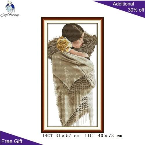 Joy Sunday Woman Lisa R275 Needlepoint 14CT 11CT Counted and Stamped Home Decoration Sari Embroidery DIY Cross Stitch kits
