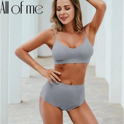 2PCS Women Bra Set Soft Brassiere + High Waist Panties Female Underwear Intimates Lingerie cconjuntos de mujer Tank Crop Tops