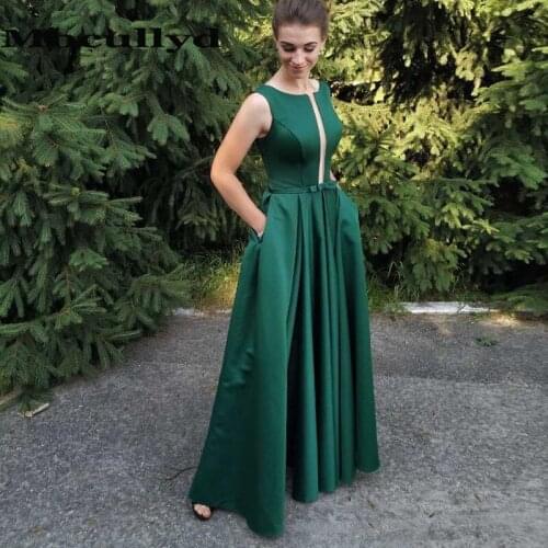 Mbcullyd Green Satin Long Evening Dresses 2020 Sexy Backless A Line Formal Prom Dress With Pocket Plus Size Vestido De Festa