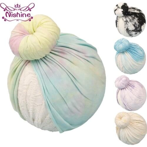 Nishine Fashion Tie-dyed Donut Baby Girls Indian Hats Cute Handmade Round Ball Infant Caps Clothing Decoration Newborn Headwear