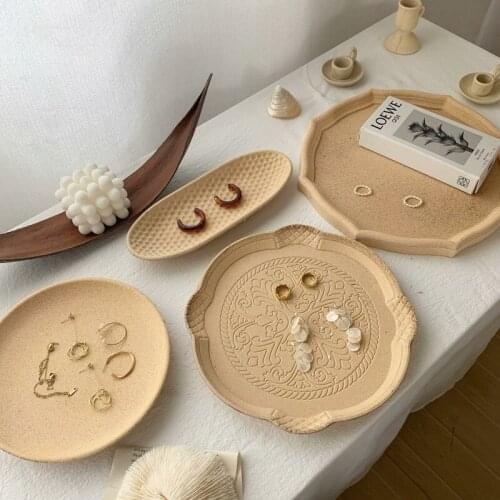 Desktop Storage Plate Wooden Tray Fruit Sundries Oval Round Cake Snack Platter Trays for Home Decoration Flower Vase Trays