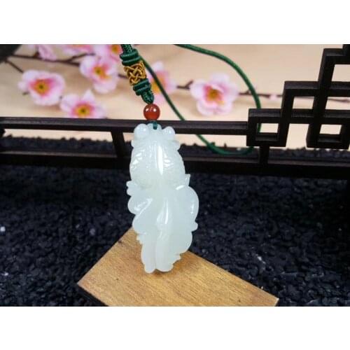 Natural hetian white jade handcarved goldfish pendant simple retro pendant temperament jewellery fashion for woman men