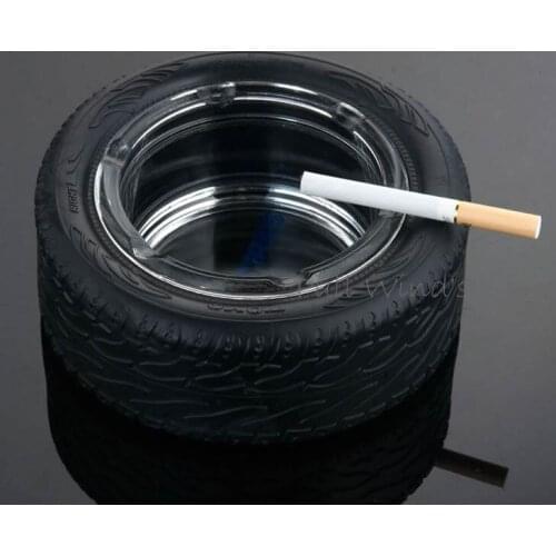 Creative tire shape ashtray Personalized glass tire combination ashtray Portable Black ashtray