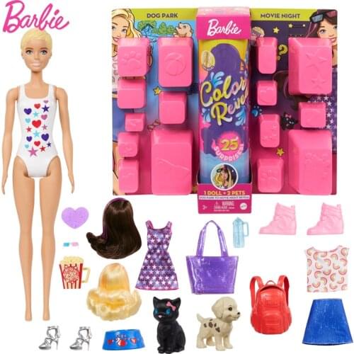 Original Barbie Dolls Blind Box Surprise Color Reveal Girls Doll Change Water Pets Doll Accessories Set Toys for Children GPD54