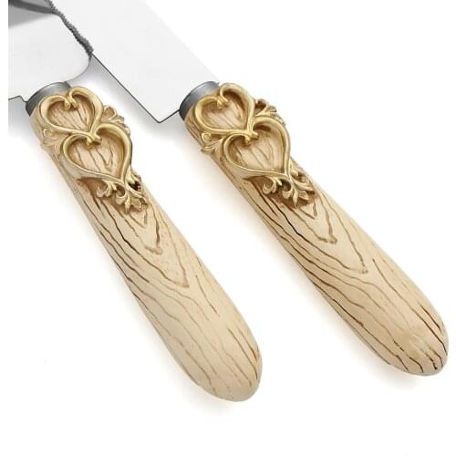 Personalized Rustic wood handle two hearts Wedding AnniversaryCake Serving Set knife pizza knife