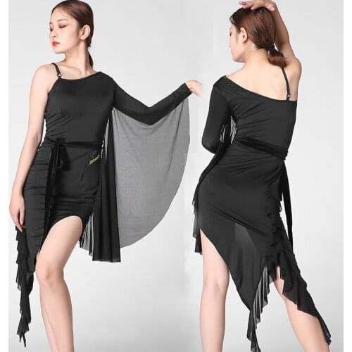 Latin Dance Dress Adults Fashion Single Sleeve Irregular Design Performance Clothing Tango Salsa Cha Cha Samba Rumba DNV13699