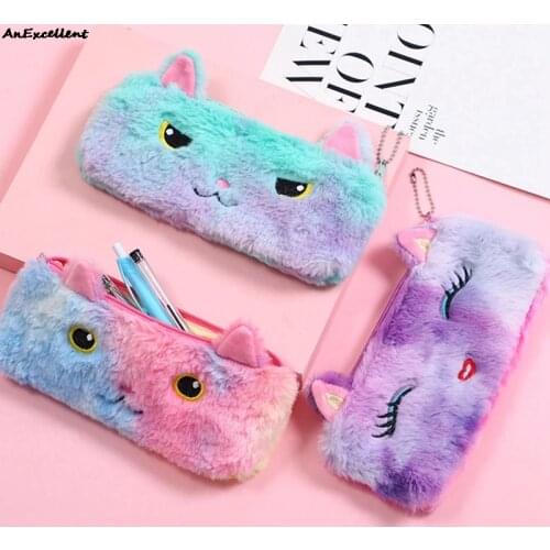 Plush Pencil Case For Girl Boy Cute Zipper Storage Bag Korean Pencase Bag Large-capacity Organizer Bag Kawaii School Stationery