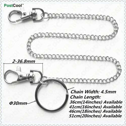 PostCool 18 Different style Key Holder Available 14"16"18"20" Metal Wallet Belt Chains Jean Keychain Key Anti-lost FreeShipping