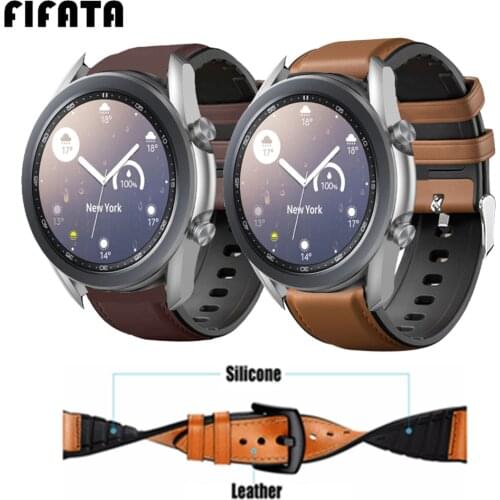 FIFATA Watch Band Leather+Silicone Wrist Strap For Samsung Galaxy Watch 3 41mm 45mm / Galaxy 42 46mm / Active 3 2 Smart Bracelet