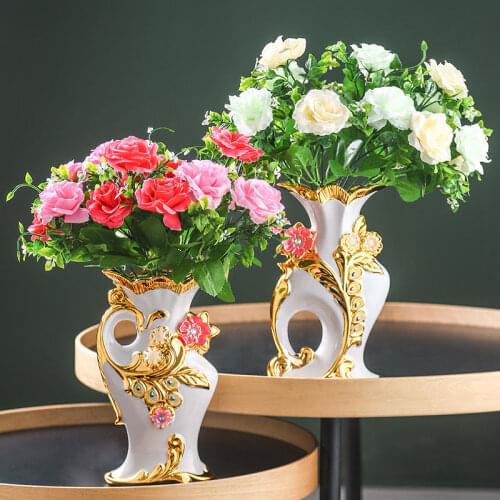 2020 European Style Golden Luxury Ceramic Vase Ornaments Dry Flower Living Room Modern Simple Vases Home Decoration Accessories