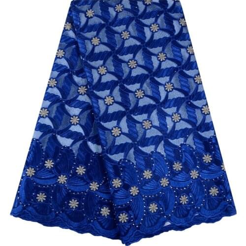 Blue Color High Quality For Women And Men Cotton Dry Lace Fabric Swiss Voile With Stones Swiss Voile Lace In Switzerland F1047
